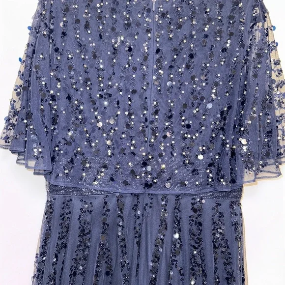 NWT | Mac Duggal Blue 93784 Midnight Blue Maxi Gown  Flutter Sleeves Size 10 - Picture 10 of 15